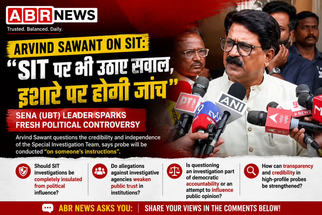 Shiv Sena (UBT) leader Arvind Sawant speaking to the media during a political event.