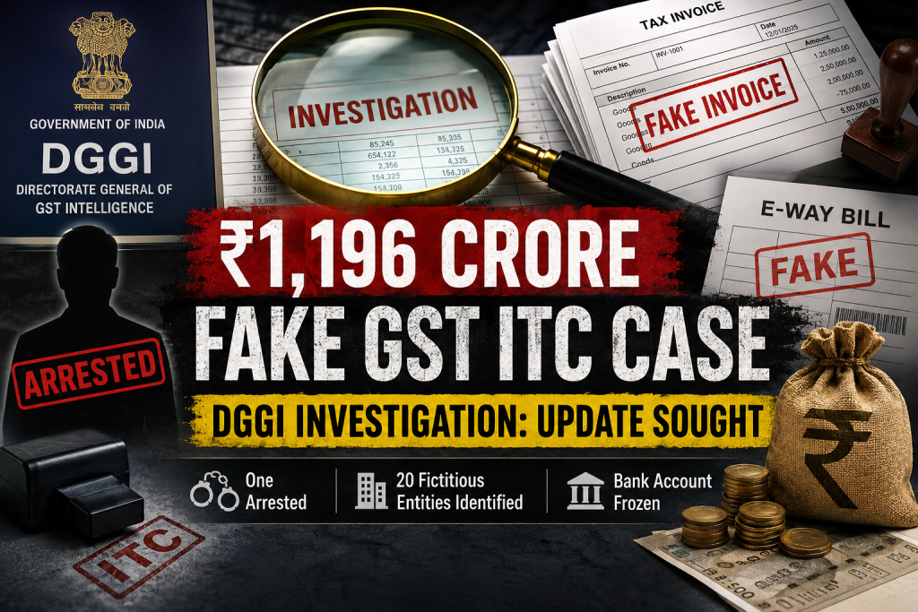 DGGI investigation into the ₹1,196 crore fake GST ITC case with official status update sought by ABR NEWS